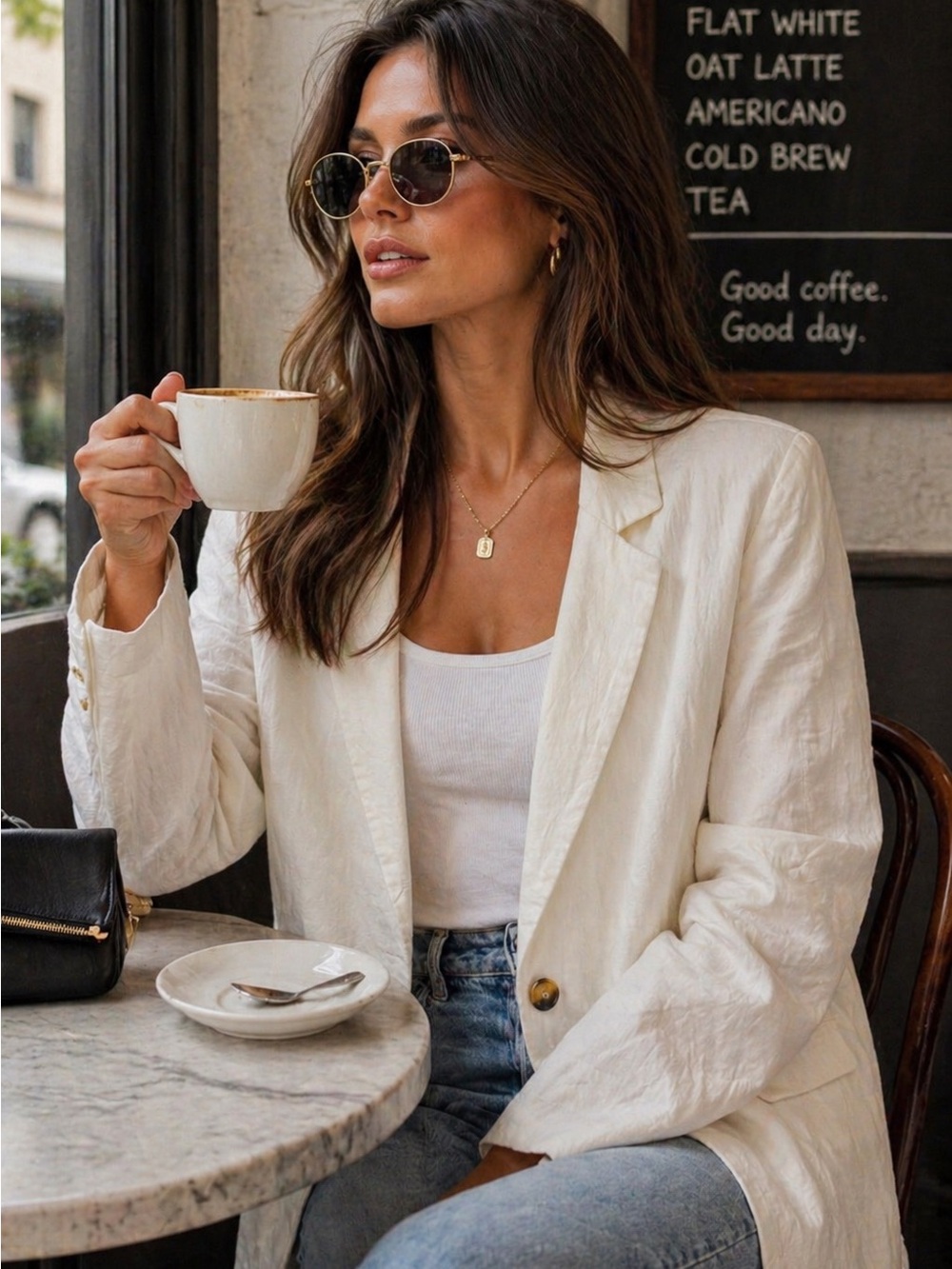 ZARA Off-White Single-Button Relaxed Blazer